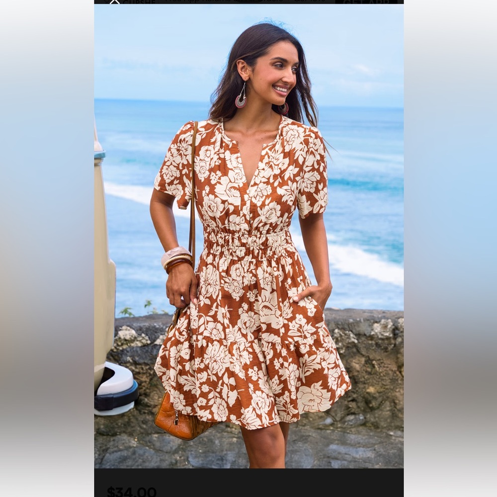 NWT: Floral Brown and White Dress
